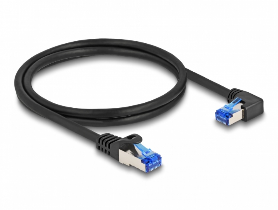 Imagine Cablu de retea RJ45 Cat.6A SFTP LSOH drept/unghi 90 grade dreapta 1m Negru, Delock 80222