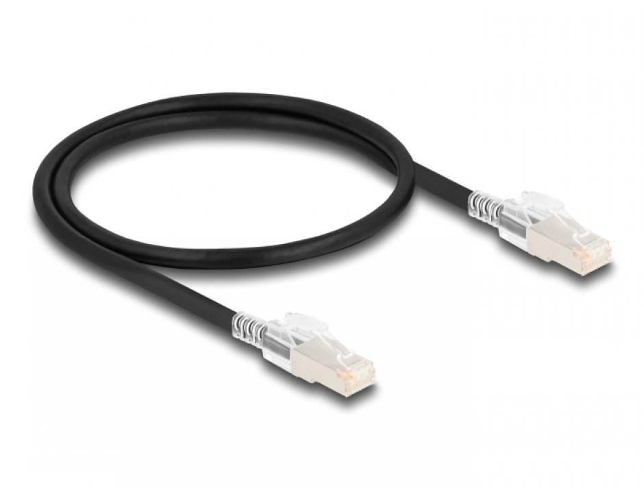 Imagine Cablu de retea RJ45 Cat.6A S/FTP cu clema pentru securizare 1m Negru, Delock 80255