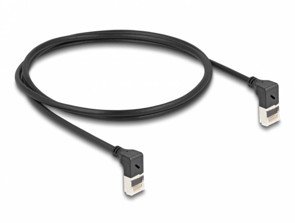 Imagine Cablu de retea RJ45 Cat.6A S/FTP Slim unghi 90 grade sus/sus 5m Negru, Delock 80284