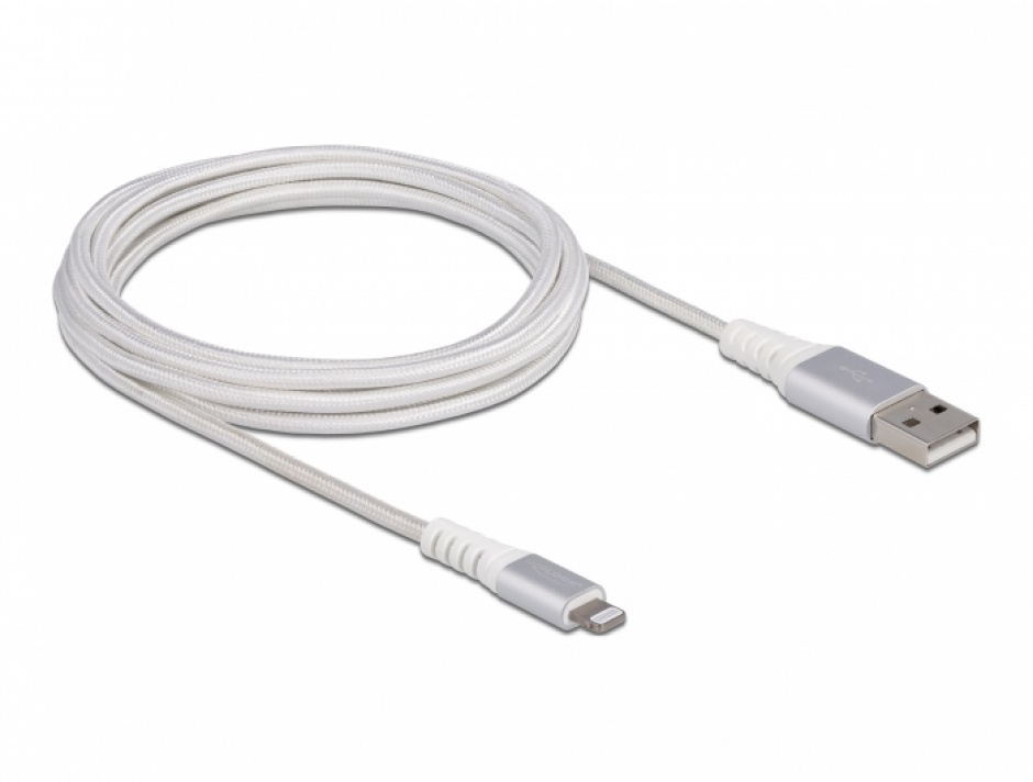 Imagine Cablu date + incarcare USB la Apple Lightning MFI 3m Alb, Delock 83003