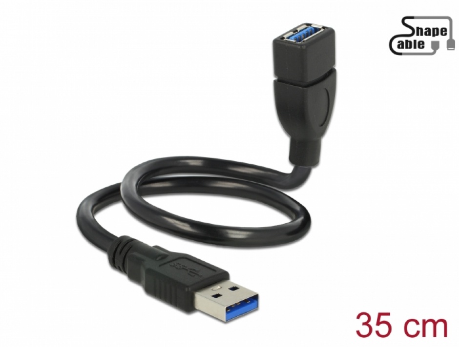 Imagine Cablu prelungitor USB 3.0-A ShapeCable 0.35m, Delock 83714