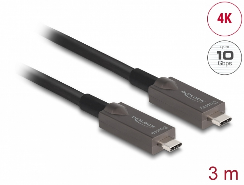 Imagine Cablu activ optic USB 3.2 Gen2 Type C 4K144Hz/60W T-T 3m, Delock 84144