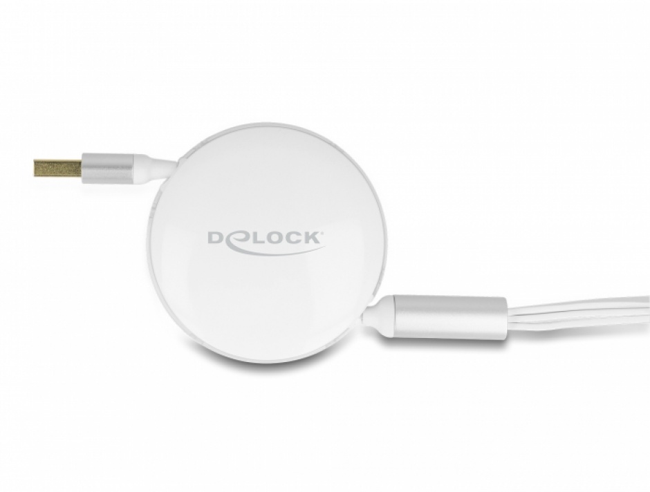 Imagine Cablu 3 in 1 retractabil USB la micro USB/2 x USB Type-C Fast Charging Alb, Delock 85358