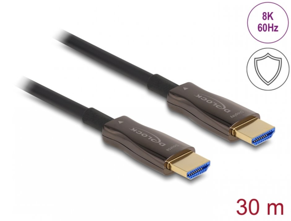 Imagine Cablu activ optic HDMI 8K60Hz/4K144Hz cu protectie metalica T-T 30m, Delock 86031