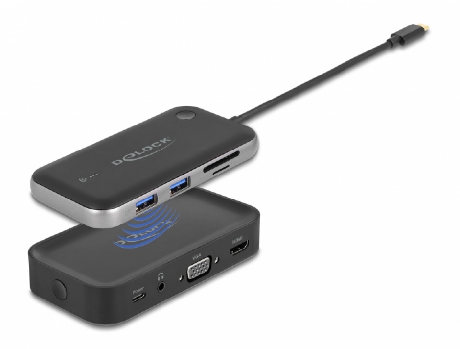 Imagine Adaptor wireless USB type C la HDMI Full HD / VGA / Card Reader / Hub, Delock 87775