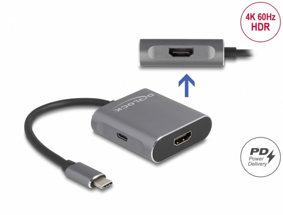 Imagine Adaptor USB type C (DP Alt Mode) la 2 x HDMI 4K60Hz MST + PD, Delock 87805