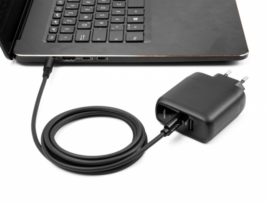 Imagine Cablu de alimentare laptop USB type C la HP 4.5 x 3.0 mm 20V/3A 1.5m, Delock 87971