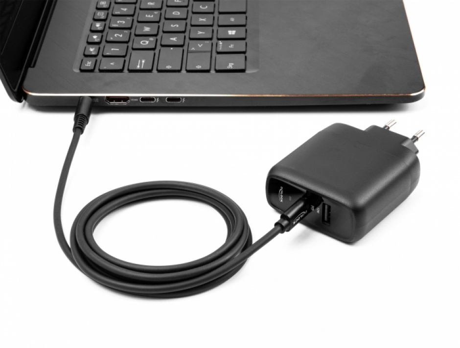 Imagine Cablu de alimentare laptop USB type C la HP 4.8 x 1.7 mm 20V/3A 1.5m, Delock 87973