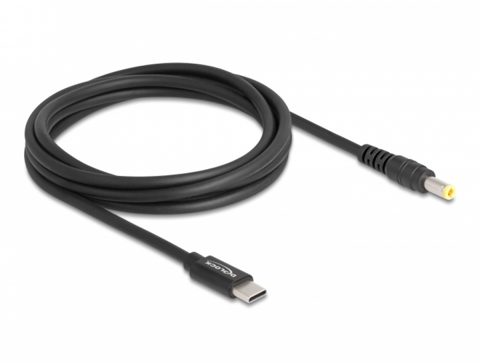 Imagine Cablu de alimentare laptop USB type C la DC 5.5 x 2.5 mm 20V/3A 1.5m, Delock 87978