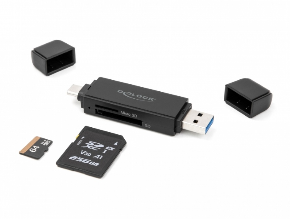 Imagine Cititor de carduri USB 3.2 Gen1-A + type C la micro SD/SD, Delock 91004