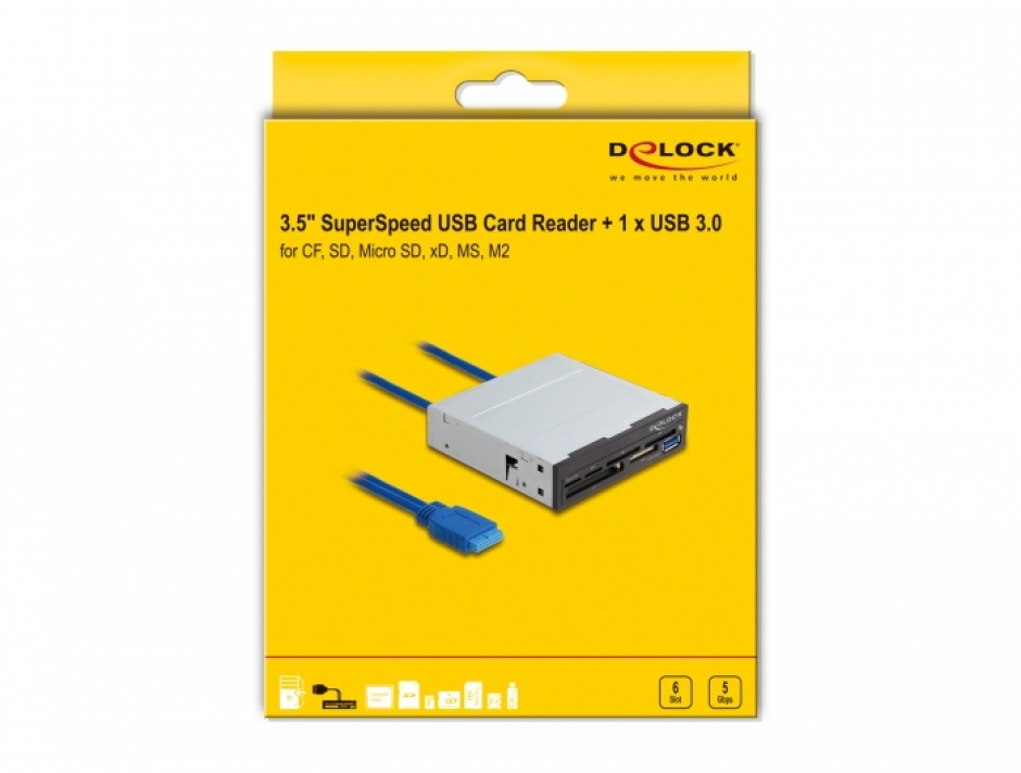 Imagine Cititor de carduri 3.5" cu 6 sloturi + USB-A, Delock 91759