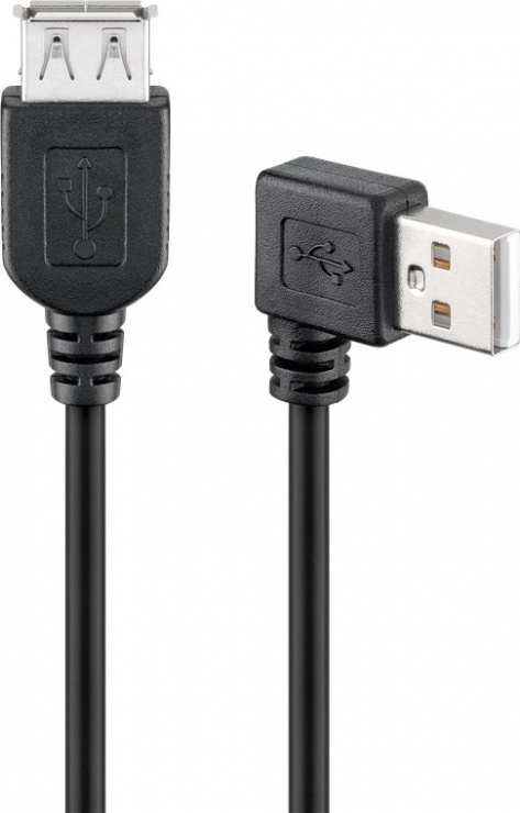 Imagine Cablu prelungitor USB 2.0 T-M unghi 90 grade 0.3m Negru, Goobay G95702