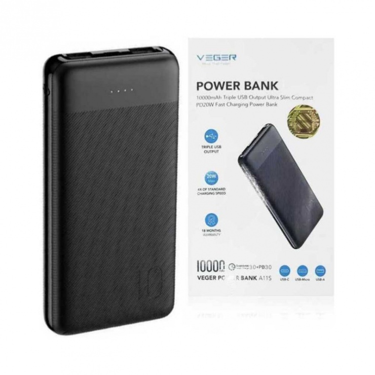 Imagine Power bank Veger A11 10000mAh QC/PD 20W Negru