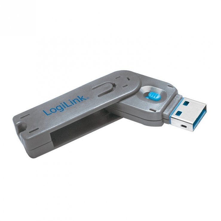 Imagine USB Port Blocker cheie + 1 incuietoare Bleu, Logilink AU0044