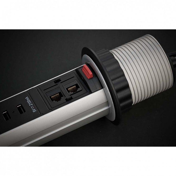 Imagine Priza turn cu 3 x Schuko/ 2 x USB 2.1A / 2 x RJ45 2m Aluminiu, BN-1396200023
