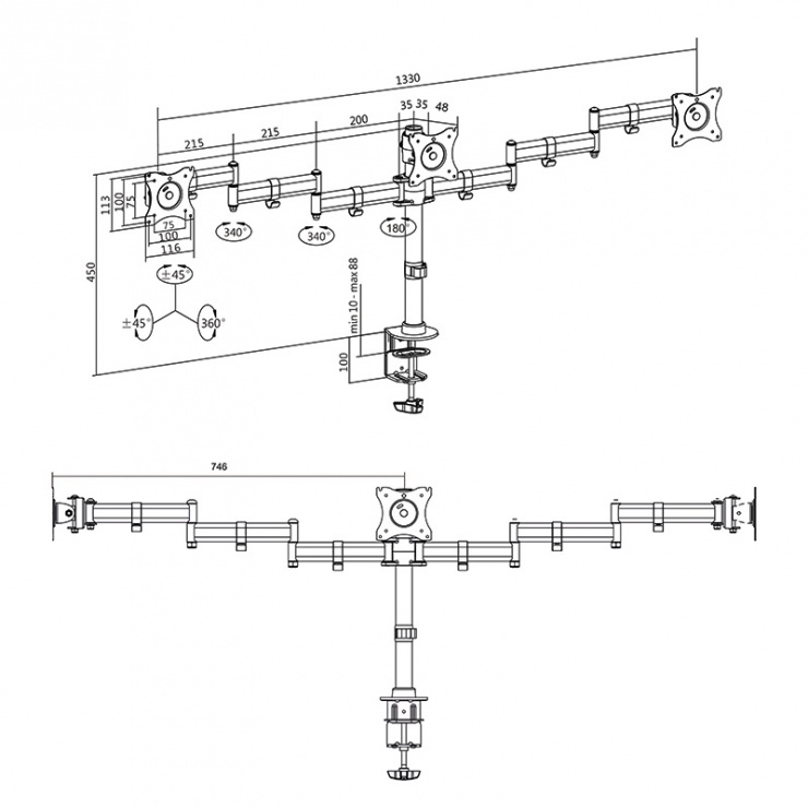 Imagine Suport pentru 3 monitoare 13"-27" cu montare pe masa, Logilink BP0050