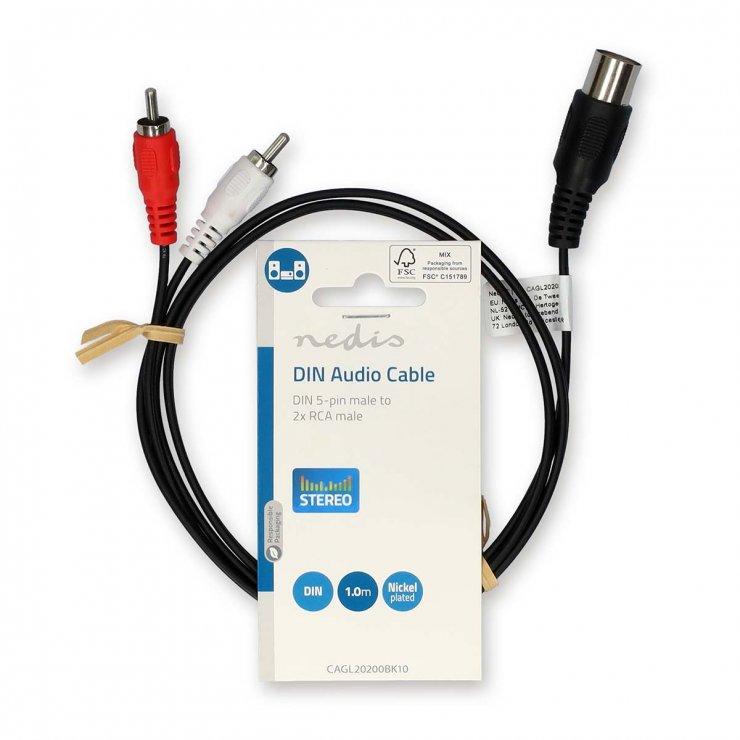 Imagine Cablu audio DIN 5 pini la 2 x RCA T-T 1m, Nedis CAGL20200BK10