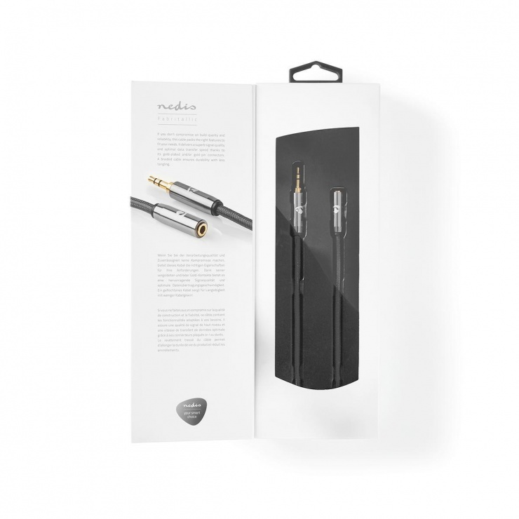 Imagine Cablu prelungitor audio jack stereo 3.5mm T-M 2m brodat, Nedis CATB22050GY20