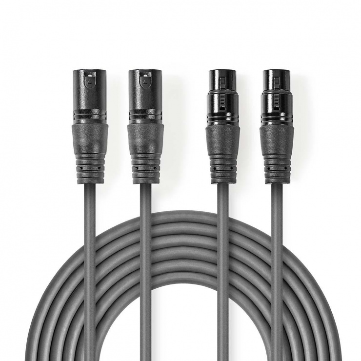 Imagine Cablu audio balansat prelungitor 2 x XLR la 2 x XLR T-M 3m, Nedis COTH15030GY30
