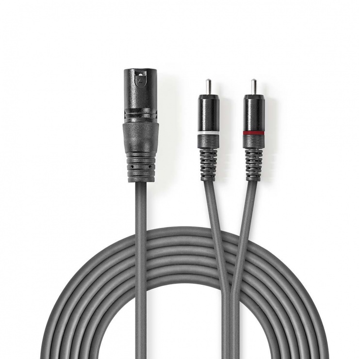 Imagine Cablu audio balansat XLR 3 pini la 2 x RCA T-T 3m Gri, Nedis COTH15200GY30