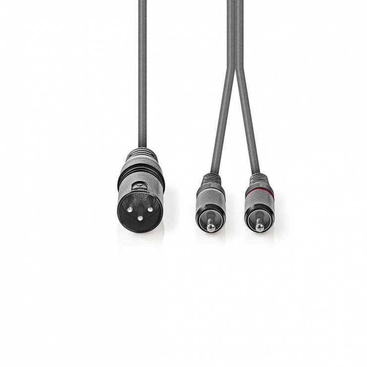 Imagine Cablu audio balansat XLR 3 pini la 2 x RCA T-T 3m Gri, Nedis COTH15200GY30