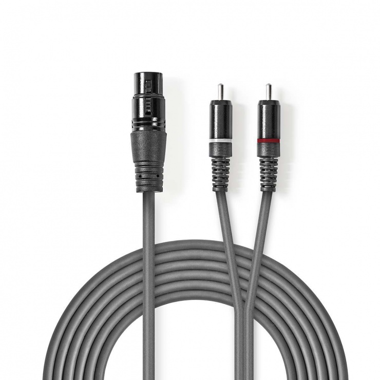 Imagine Cablu audio XLR 3 pini la 2 x RCA M-T 1.5m, Nedis COTH15220GY15