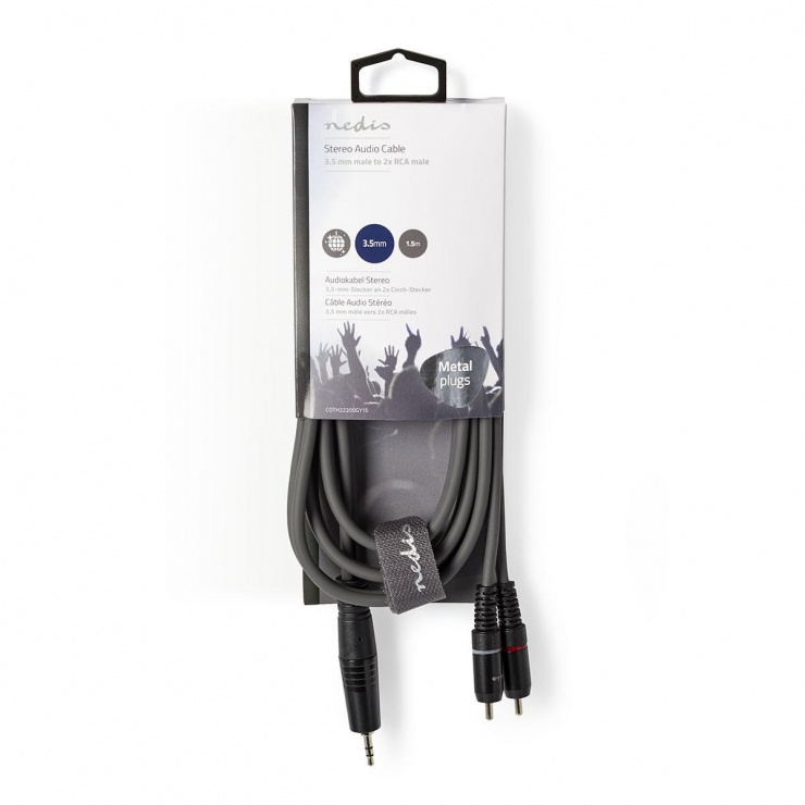 Imagine Cablu audio jack stereo 3.5mm la 2 x RCA T-T 1.5m, Nedis COTH22200GY15
