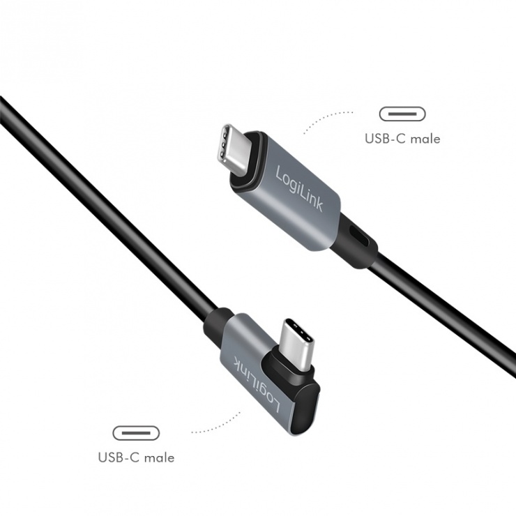 Imagine Cablu USB 2.0 type C unghi/drept E-mark T-T 100W 3m, Logilink CU0184