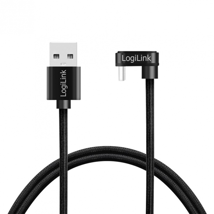 Imagine Cablu USB 2.0-A la USB type C drept/unghi 180 grade T-T 1m, Logilink CU0192