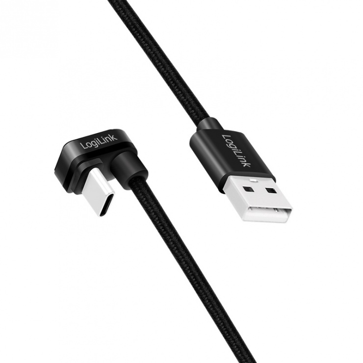 Imagine Cablu USB 2.0-A la USB type C drept/unghi 180 grade T-T 2m, Logilink CU0193