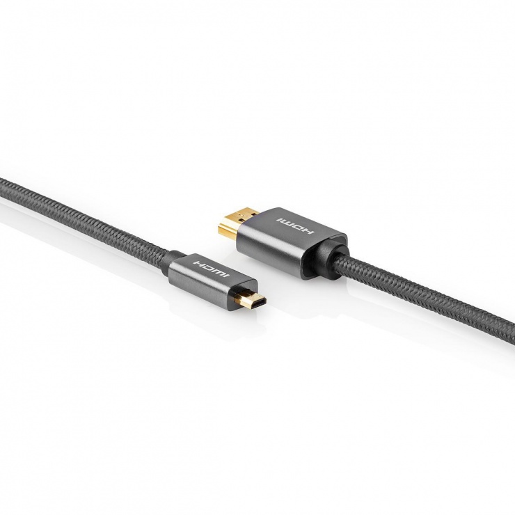 Imagine Cablu micro HDMI-D la HDMI 4K60Hz HDR T-T 2m Antracit, Nedis CVTB34700GY20