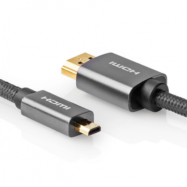 Imagine Cablu micro HDMI-D la HDMI 4K60Hz HDR T-T 2m Antracit, Nedis CVTB34700GY20