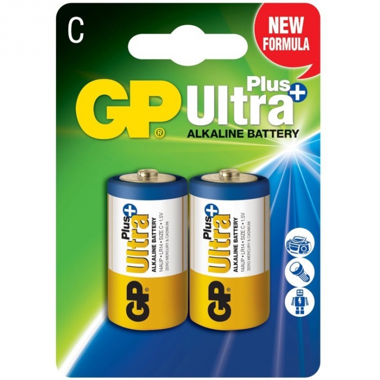 Imagine Set 2 bucati baterii Ultra+ Alcaline tip C LR14 1.5V, GP Batteries
