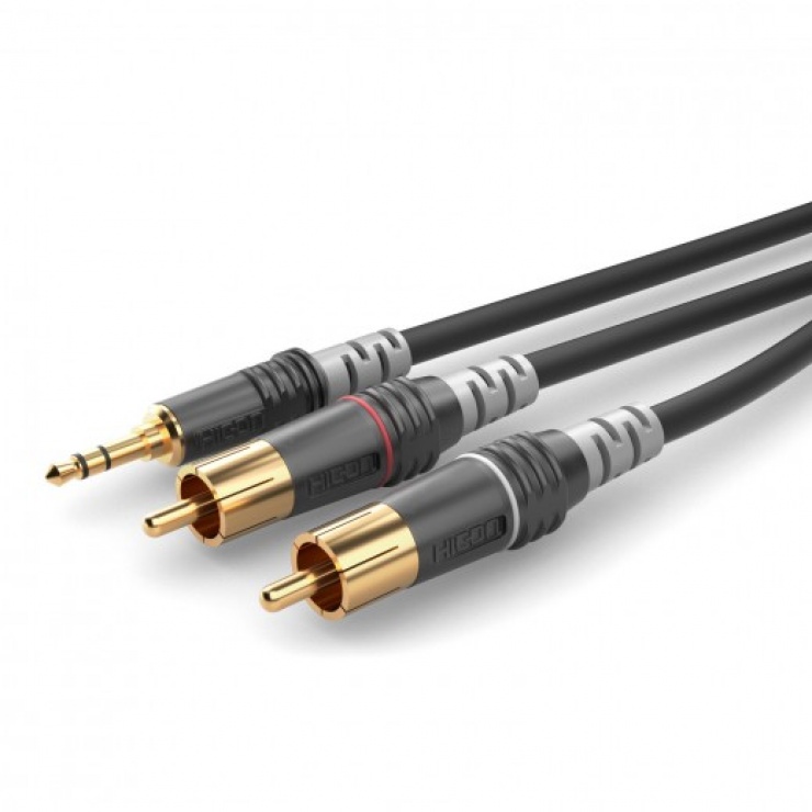 Imagine Cablu audio jack stereo 3.5mm la 2 x RCA T-T 3m, HICON HBA-3SC2-0300