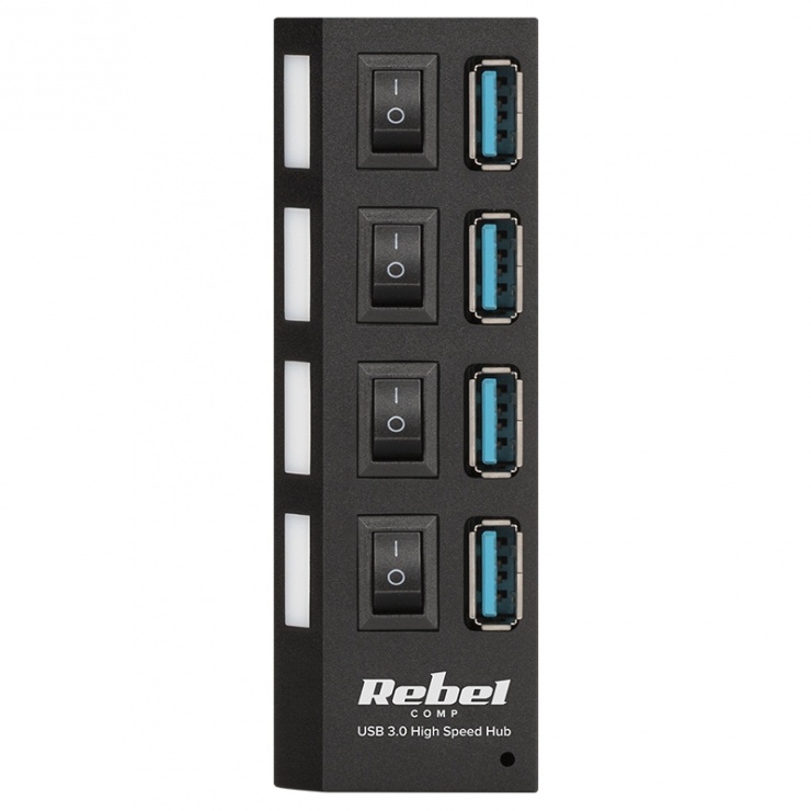 Imagine HUB USB 3.0 cu 4 porturi USB-A switch ON/OFF, KOM0940