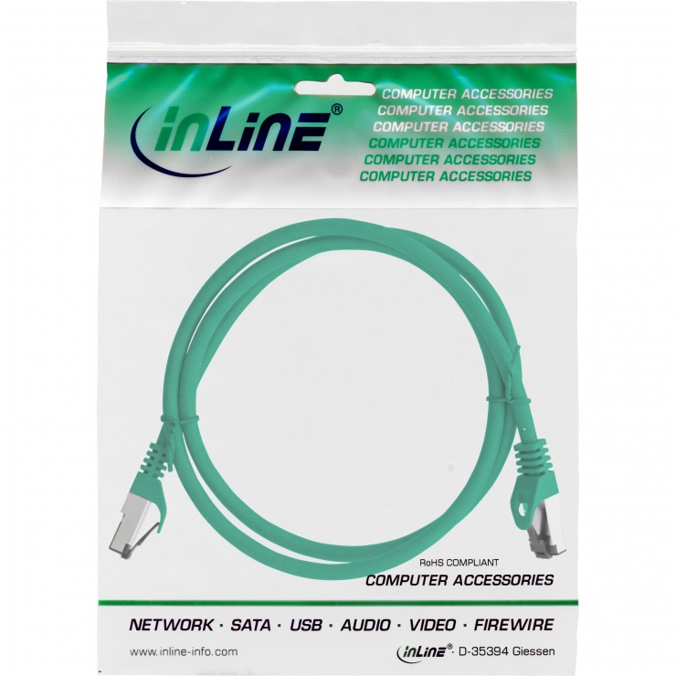 Imagine Cablu de retea RJ45 S/FTP PiMF Cat.8.1 LSOH 2m Verde, InLine IL78802G