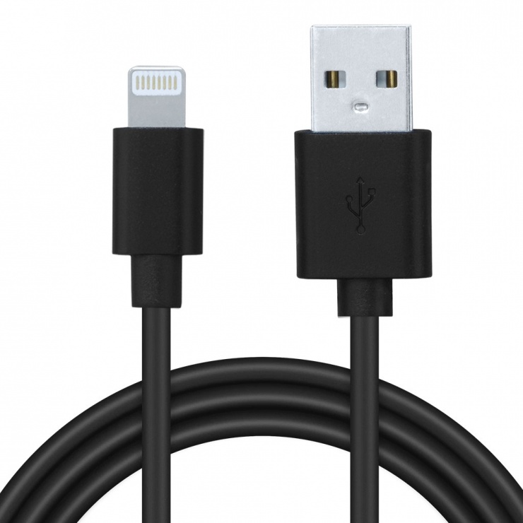 Imagine Cablu date + incarcare USB 2.0 la iPhone Lightning 0.5m Negru, Spacer SPDC-LIGHT-PVC-BK-0.5
