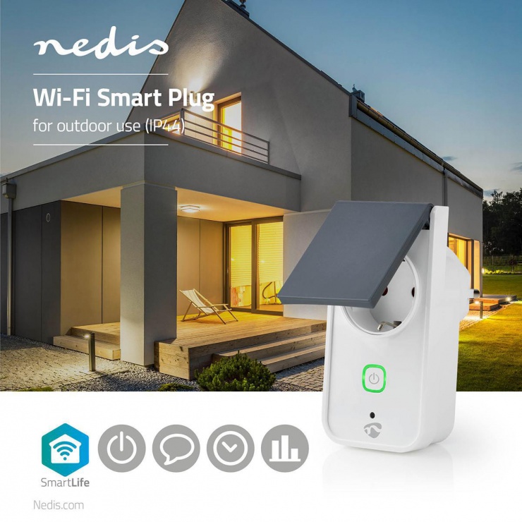 Imagine Priza inteligenta Wifi pentru exterior cu monitorizarea consumului, Nedis WIFIPO120FWT