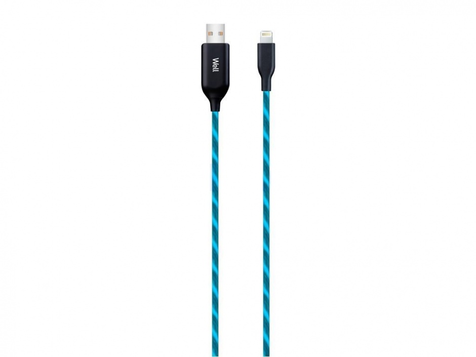 Imagine Cablu USB-A la Apple Lightning cu flux de lumina 1m Albastru, CABLE-USB/LIGHT-1BE03-WL