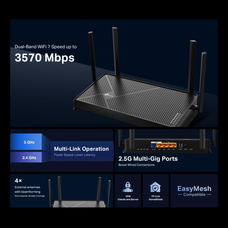 Imagine Router Wi-Fi 7 Dual-Band BE3600, TP-LINK ARCHER BE230