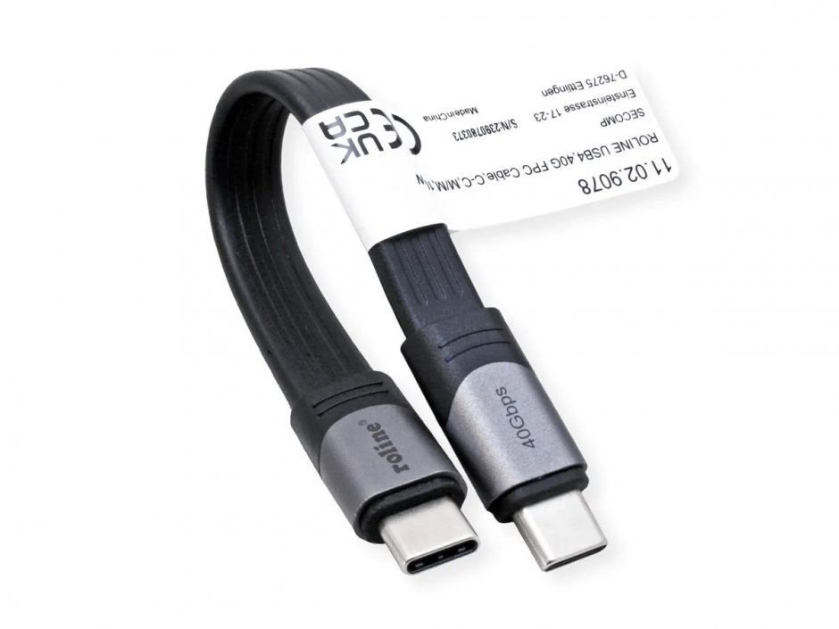 Imagine Cablu flat USB4 Gen3x2 type C Emark 100W T-T 0.15m, Roline 11.02.9078