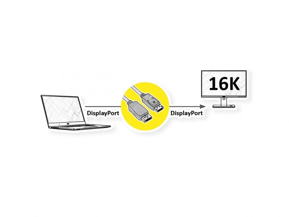 Imagine Cablu Displayport 16K60Hz/4K120Hz T-T 1m Negru, Value 11.99.6025