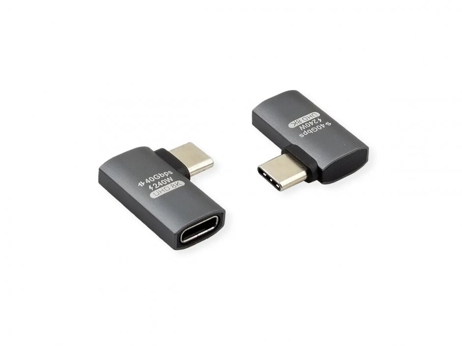 Imagine Adaptor USB 4 type C 240W unghi 90 grade T-M Aluminiu, Roline 12.03.2932