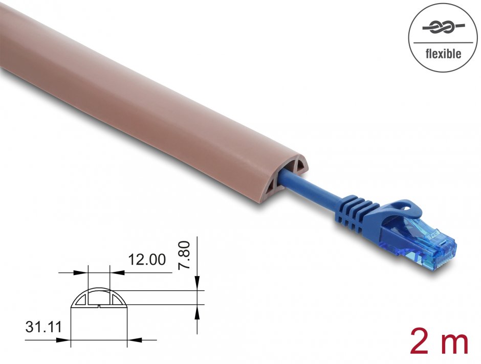 Imagine Canal cablu flexibil PVC cu adeziv 30x10 mm - lungime 2m Maro, Delock 20763