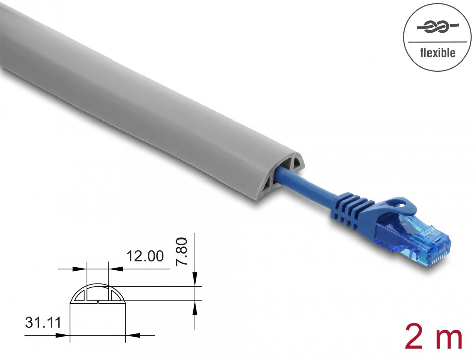 Imagine Canal cablu flexibil PVC cu adeziv 30x10 mm - lungime 2m Gri, Delock 20766