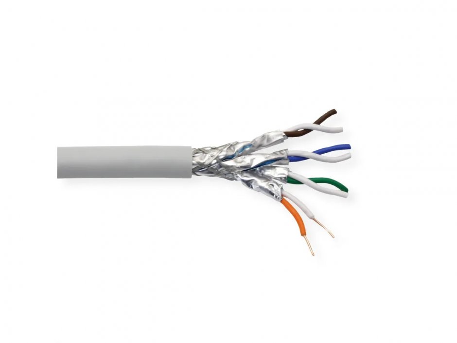 Imagine Rola 100m cablu de retea RJ45 S/FTP Cat.8 fir solid LSOH Gri, Value 21.99.1800