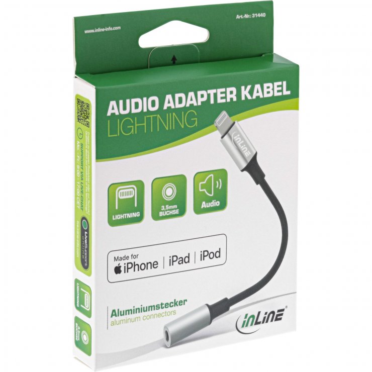 Imagine Adaptor audio Lightning Apple MFI la jack 3.5mm T-M 0.1m, InLine IL31440