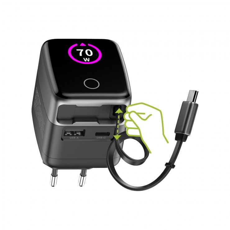 Imagine Incarcator priza USB-C PD + USB-A QC 70W + cablu 60cm, InLine IL31507R