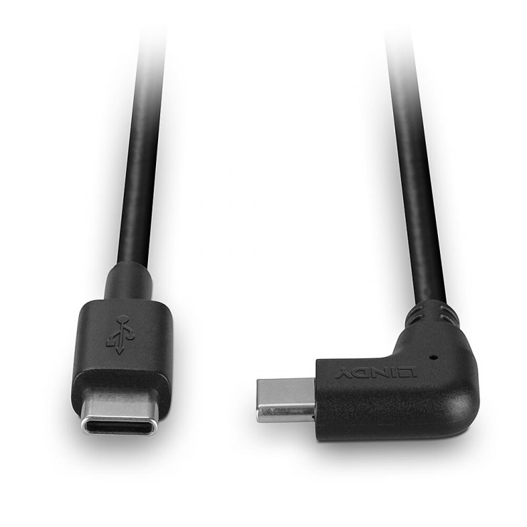 Imagine Cablu USB type C 2.0 drept/unghi 90 grade T-T 0.5m Negru, Lindy L32004