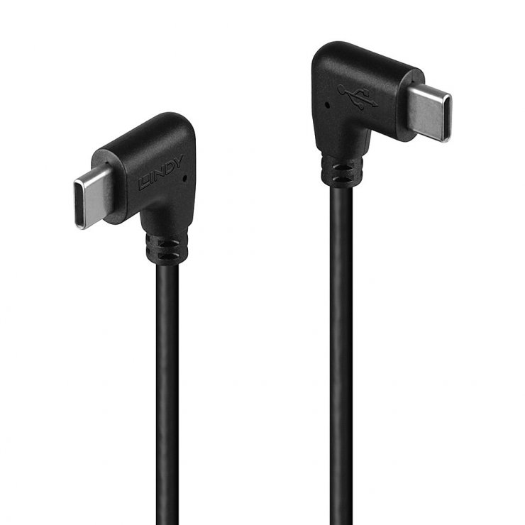 Imagine Cablu USB type C 2.0 unghi/unghi 90 grade T-T 0.5m Negru, Lindy L32008